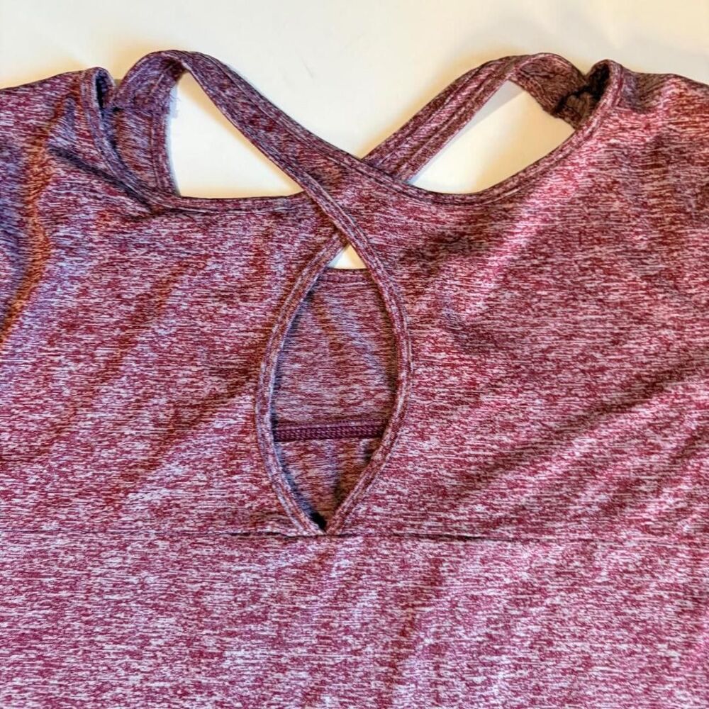 🎭 3/$20 Kimmery Burgundy Marled Active Top Cross Back Athleisure M - Picture 6 of 10